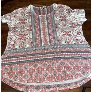 World Unity Women's Paisley Multicolor‎ Short Sleeve Top Size 2X